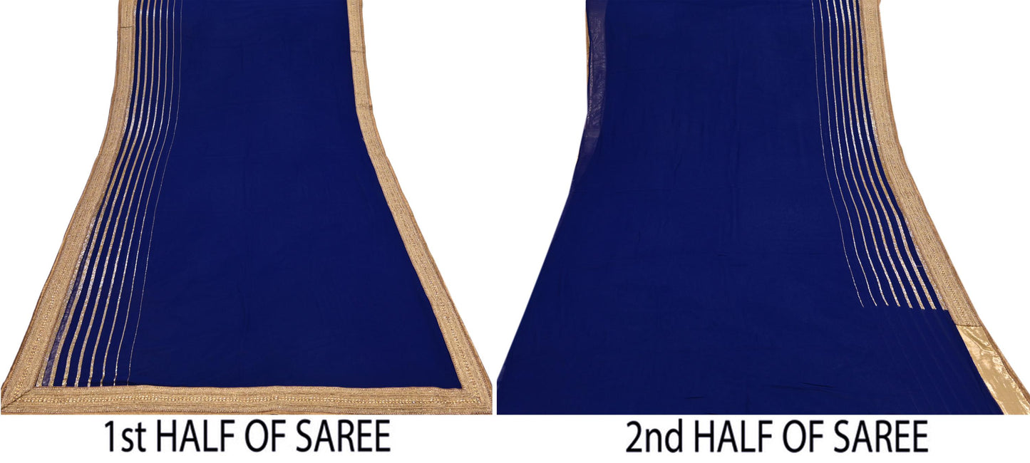 Rare Blue Georgette Silk Saree Zardozi Hand Embroidered Designer Sabyasachi Sari 6 Yard Bollywood Party Wear