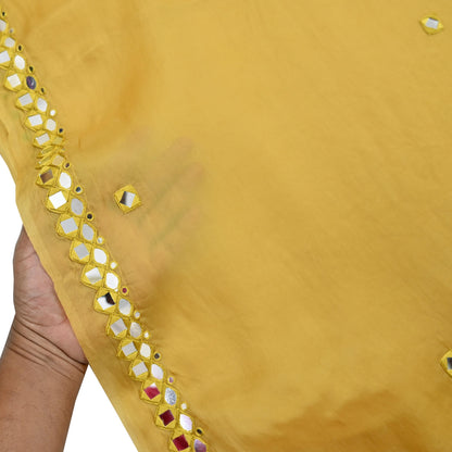 Rare Vintage Mustard Pure Organza Silk Saree Zardozi Hand Embroidered Designer Abu Jani Sari 5.5 Yard Bollywood Party Wear