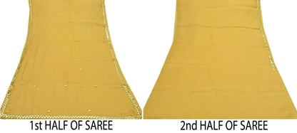 Rare Vintage Mustard Pure Organza Silk Saree Zardozi Hand Embroidered Designer Abu Jani Sari 5.5 Yard Bollywood Party Wear