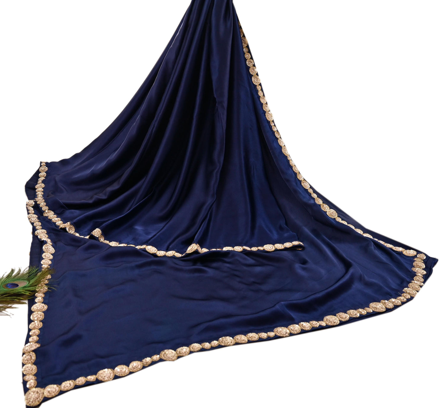 Rare Vintage Blue Pure Satin Silk Saree Zardozi Hand Embroidered Designer Sabyasachi Sari 5.5 Yard Bollywood Party Wear