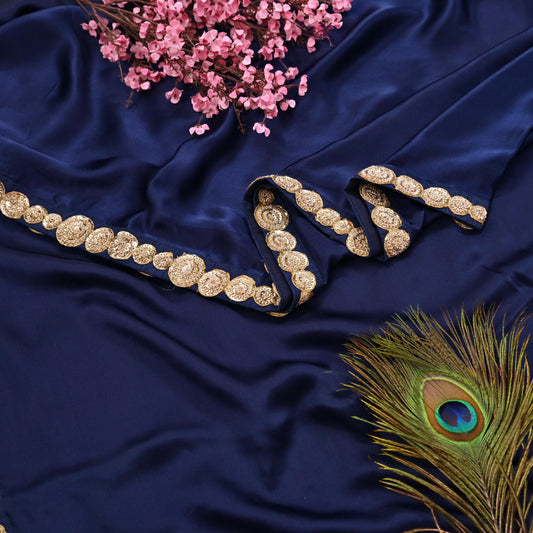 Rare Vintage Blue Pure Satin Silk Saree Zardozi Hand Embroidered Designer Sabyasachi Sari 5.5 Yard Bollywood Party Wear