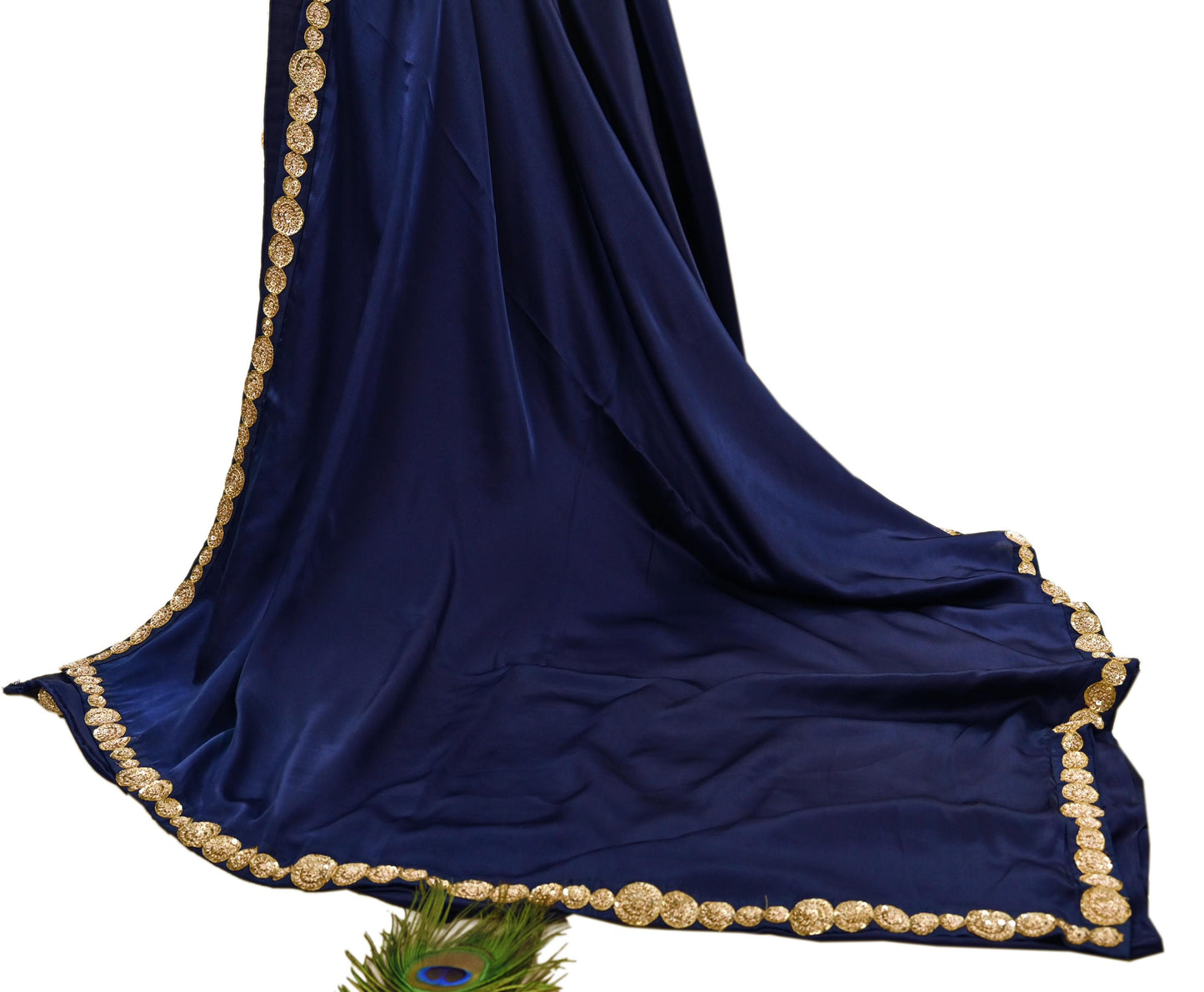 Rare Vintage Blue Pure Satin Silk Saree Zardozi Hand Embroidered Designer Sabyasachi Sari 5.5 Yard Bollywood Party Wear