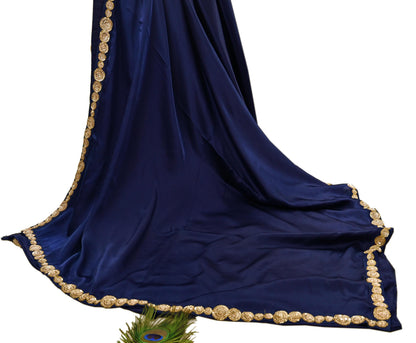 Rare Vintage Blue Pure Satin Silk Saree Zardozi Hand Embroidered Designer Sabyasachi Sari 5.5 Yard Bollywood Party Wear