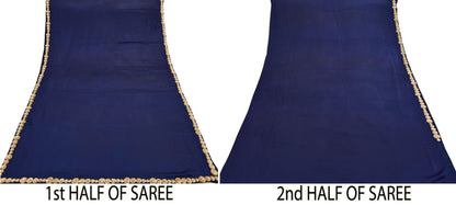 Rare Vintage Blue Pure Satin Silk Saree Zardozi Hand Embroidered Designer Sabyasachi Sari 5.5 Yard Bollywood Party Wear