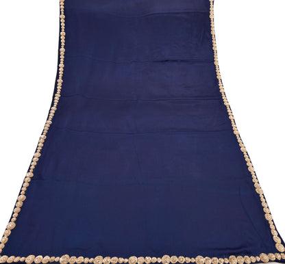 Rare Vintage Blue Pure Satin Silk Saree Zardozi Hand Embroidered Designer Sabyasachi Sari 5.5 Yard Bollywood Party Wear
