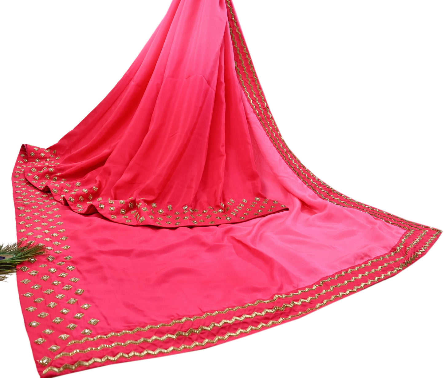 Rare Vintage Pink Pure Silk Saree Hand Embroidered Fabric 6 Yard Sari Bollywood Party Wear Ethnic Designer Saree