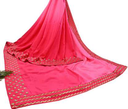 Rare Vintage Pink Pure Silk Saree Hand Embroidered Fabric 6 Yard Sari Bollywood Party Wear Ethnic Designer Saree