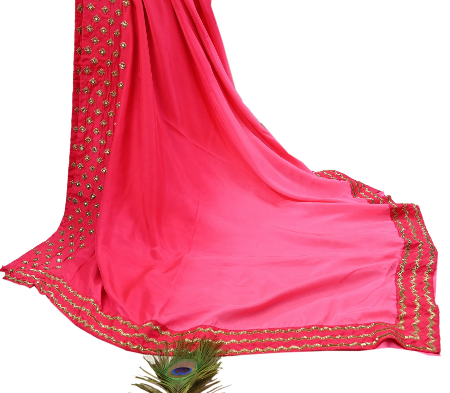 Rare Vintage Pink Pure Silk Saree Hand Embroidered Fabric 6 Yard Sari Bollywood Party Wear Ethnic Designer Saree