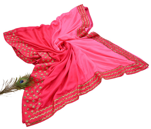 Rare Vintage Pink Pure Silk Saree Hand Embroidered Fabric 6 Yard Sari Bollywood Party Wear Ethnic Designer Saree
