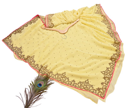 Rare Vintage Yellow Blend Georgette Saree Hand Embroidered Fabric 5.5 Yard Sari Bollywood Party Wear Ethnic Designer Saree