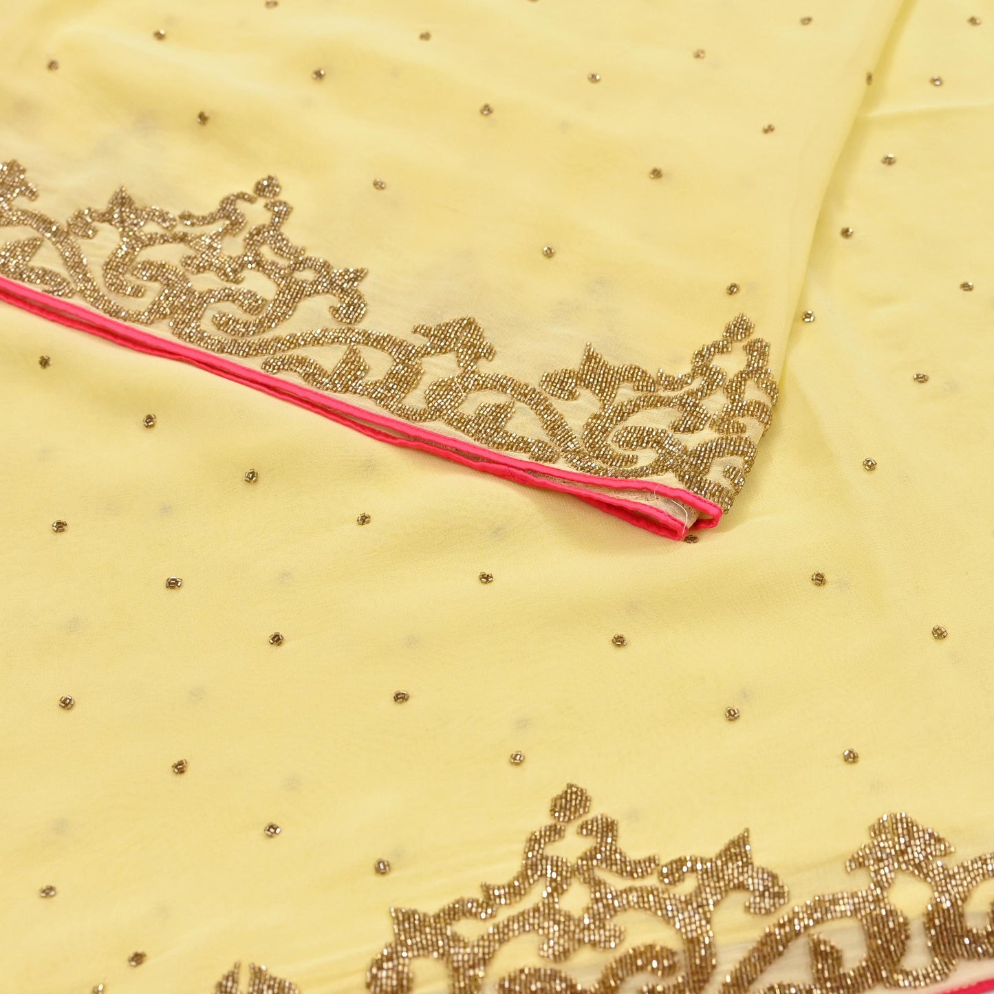 Rare Vintage Yellow Blend Georgette Saree Hand Embroidered Fabric 5.5 Yard Sari Bollywood Party Wear Ethnic Designer Saree