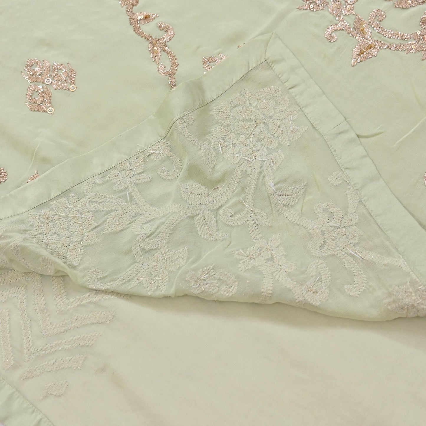Rare Vintage Green Pure Georgette Silk Saree Hand Embroidered Designer Abu Jani Sari 5.5 Yard Bollywood Party Wear with Blouse fabric