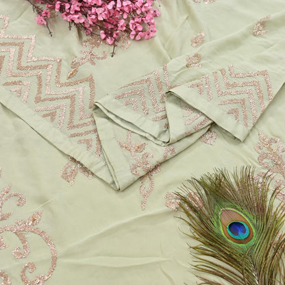 Rare Vintage Green Pure Georgette Silk Saree Hand Embroidered Designer Abu Jani Sari 5.5 Yard Bollywood Party Wear with Blouse fabric