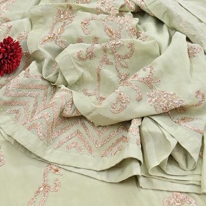 Rare Vintage Green Pure Georgette Silk Saree Hand Embroidered Designer Abu Jani Sari 5.5 Yard Bollywood Party Wear with Blouse fabric