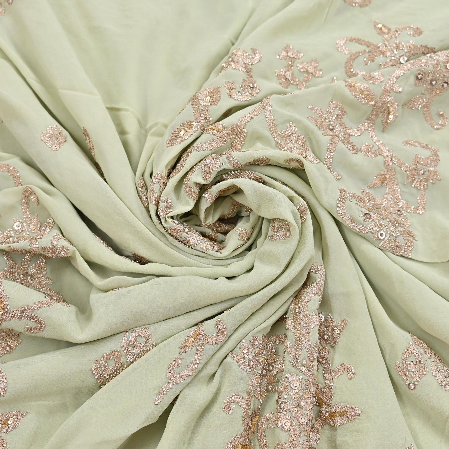 Rare Vintage Green Pure Georgette Silk Saree Hand Embroidered Designer Abu Jani Sari 5.5 Yard Bollywood Party Wear with Blouse fabric