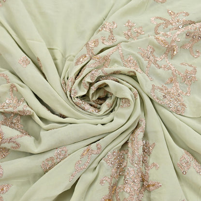 Rare Vintage Green Pure Georgette Silk Saree Hand Embroidered Designer Abu Jani Sari 5.5 Yard Bollywood Party Wear with Blouse fabric