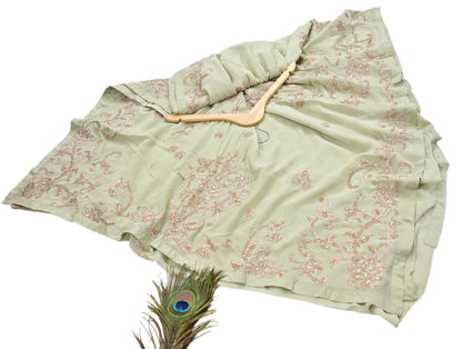 Rare Vintage Green Pure Georgette Silk Saree Hand Embroidered Designer Abu Jani Sari 5.5 Yard Bollywood Party Wear with Blouse fabric