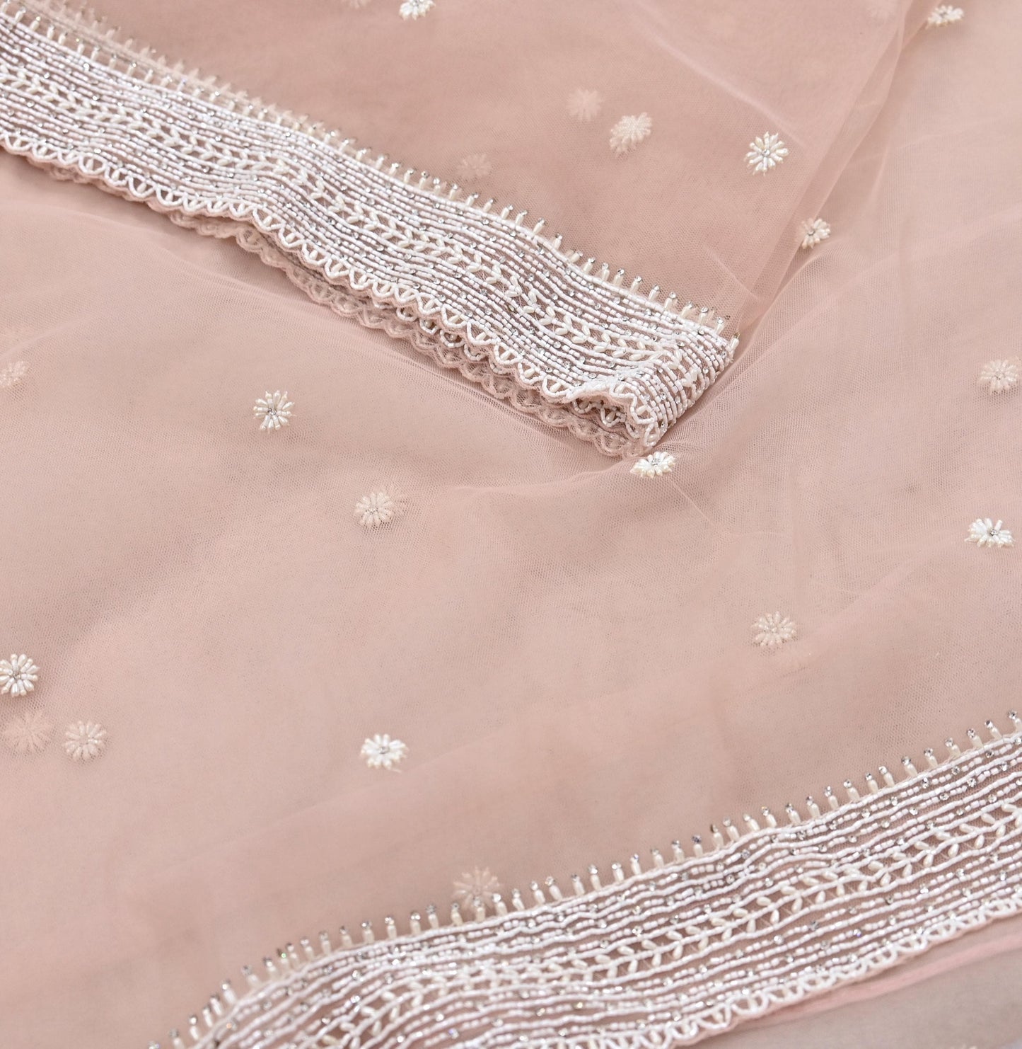 Rare Vintage Pink Net Saree Hand Embroidered Designer Anamika Khanna Sari 6 Yard Bollywood Party Wear