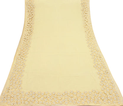 Rare Vintage Yellow Blend Georgette Saree Hand Embroidered Fabric 6 Yard Sari Bollywood Party Wear Ethnic Saree with Blouse Fabric