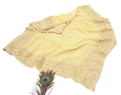 Rare Vintage Yellow Blend Georgette Saree Hand Embroidered Fabric 6 Yard Sari Bollywood Party Wear Ethnic Saree with Blouse Fabric