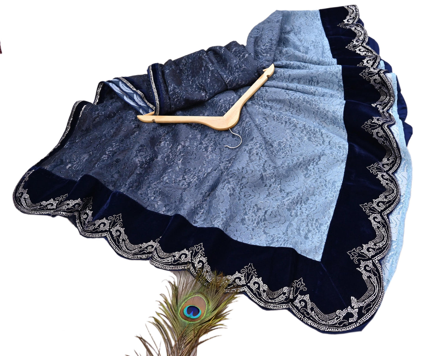 Vintage Blue Net Saree Heavy Hand Embroidery 5.5 Yards Soft Mesh Fabric Ideal for Crafting Wedding Wear Bollywood sarees