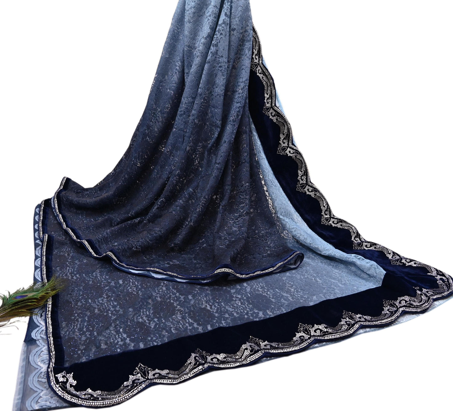 Vintage Blue Net Saree Heavy Hand Embroidery 5.5 Yards Soft Mesh Fabric Ideal for Crafting Wedding Wear Bollywood sarees