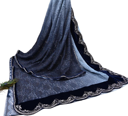 Vintage Blue Net Saree Heavy Hand Embroidery 5.5 Yards Soft Mesh Fabric Ideal for Crafting Wedding Wear Bollywood sarees