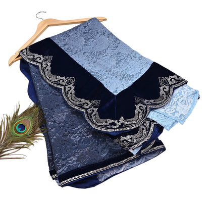 Vintage Blue Net Saree Heavy Hand Embroidery 5.5 Yards Soft Mesh Fabric Ideal for Crafting Wedding Wear Bollywood sarees