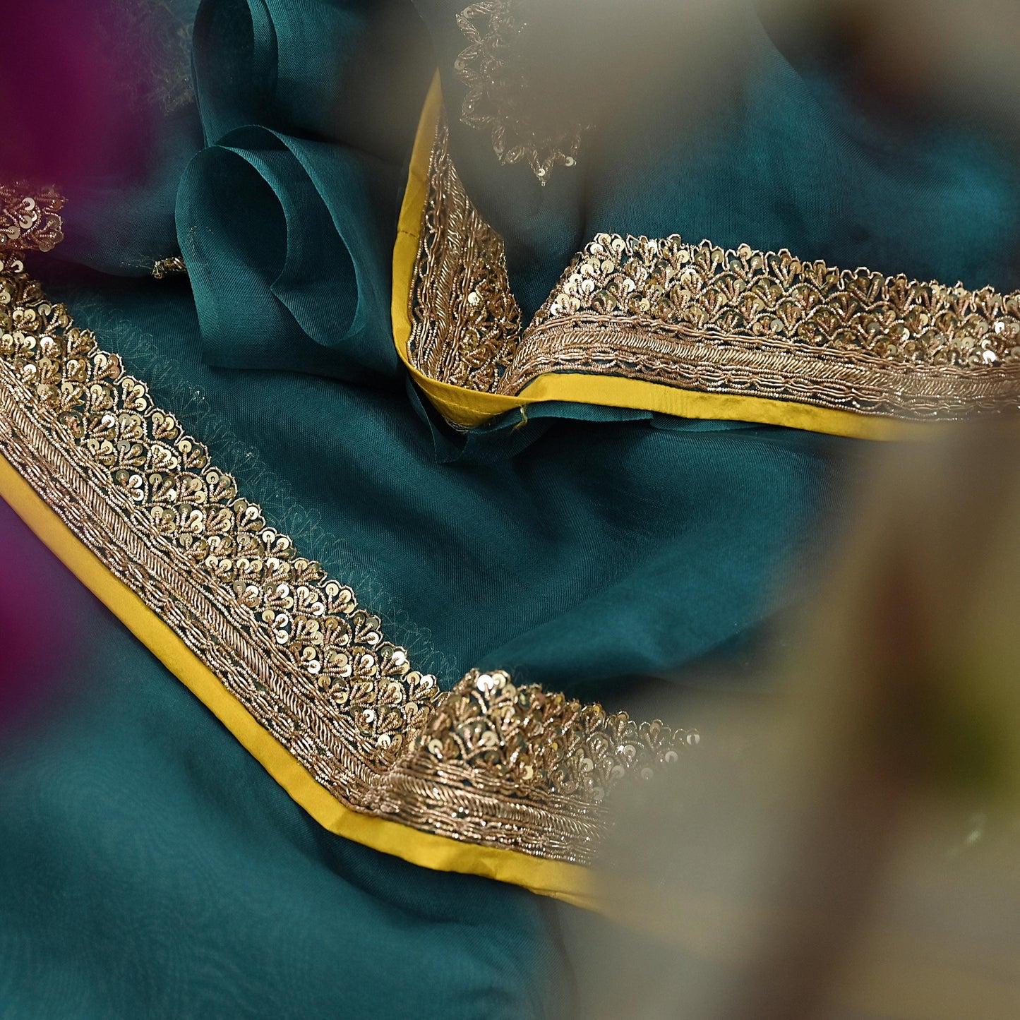 Rare Green Pure Organza Silk Saree Zardozi Hand Embroidered Designer Sabyasachi Sari 5.5 Yard Bollywood Party Wear