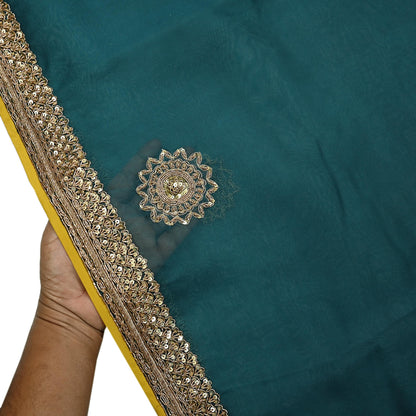 Rare Green Pure Organza Silk Saree Zardozi Hand Embroidered Designer Sabyasachi Sari 5.5 Yard Bollywood Party Wear