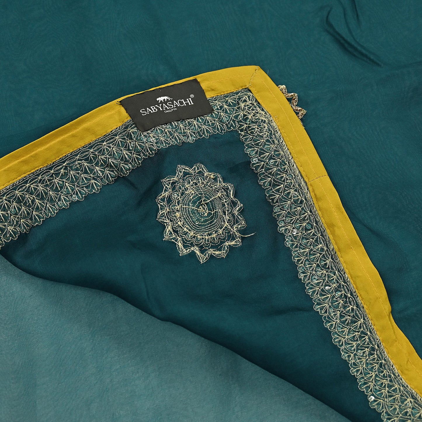 Rare Green Pure Organza Silk Saree Zardozi Hand Embroidered Designer Sabyasachi Sari 5.5 Yard Bollywood Party Wear