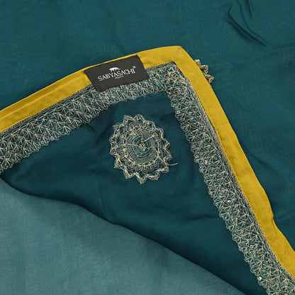 Rare Green Pure Organza Silk Saree Zardozi Hand Embroidered Designer Sabyasachi Sari 5.5 Yard Bollywood Party Wear