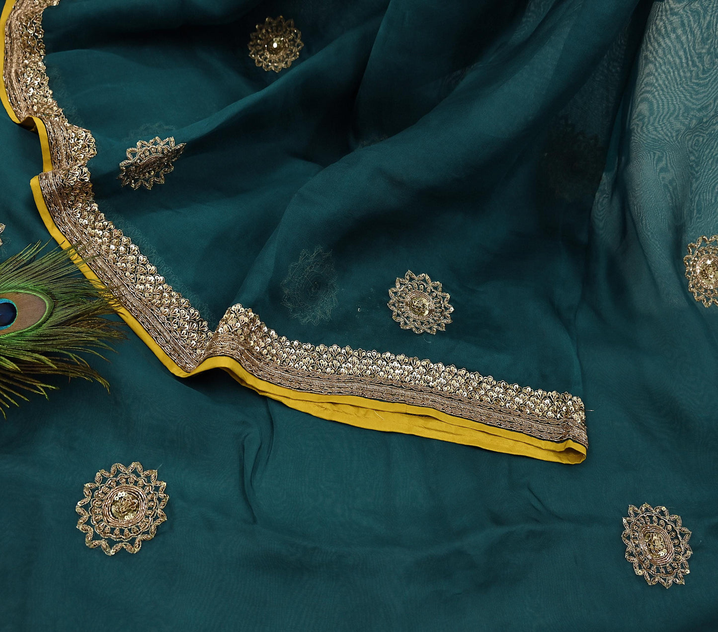 Rare Green Pure Organza Silk Saree Zardozi Hand Embroidered Designer Sabyasachi Sari 5.5 Yard Bollywood Party Wear
