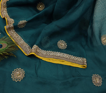 Rare Green Pure Organza Silk Saree Zardozi Hand Embroidered Designer Sabyasachi Sari 5.5 Yard Bollywood Party Wear