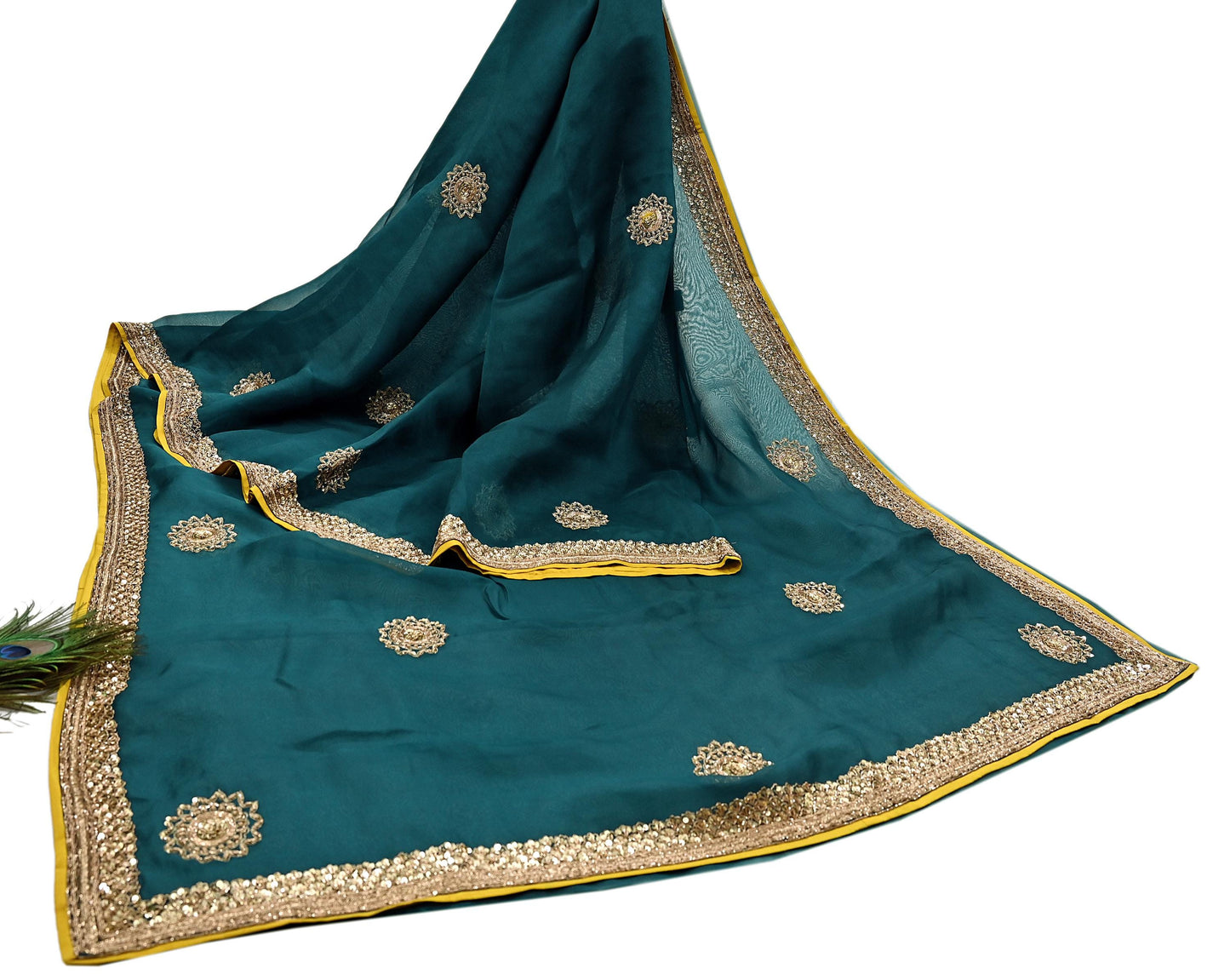 Rare Green Pure Organza Silk Saree Zardozi Hand Embroidered Designer Sabyasachi Sari 5.5 Yard Bollywood Party Wear
