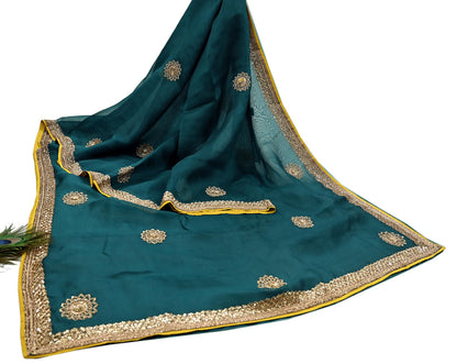 Rare Green Pure Organza Silk Saree Zardozi Hand Embroidered Designer Sabyasachi Sari 5.5 Yard Bollywood Party Wear