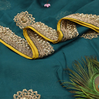 Rare Green Pure Organza Silk Saree Zardozi Hand Embroidered Designer Sabyasachi Sari 5.5 Yard Bollywood Party Wear