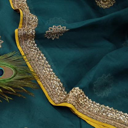 Rare Green Pure Organza Silk Saree Zardozi Hand Embroidered Designer Sabyasachi Sari 5.5 Yard Bollywood Party Wear