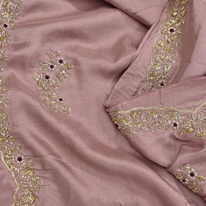 Rare Vintage Dusty Rose Pink Pure Silk Saree Zardozi Hand Embroidered Designer Sabyasachi Sari 5.5 Yard Bollywood Party Wear