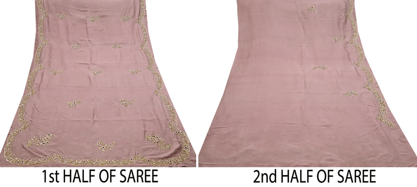 Rare Vintage Dusty Rose Pink Pure Silk Saree Zardozi Hand Embroidered Designer Sabyasachi Sari 5.5 Yard Bollywood Party Wear