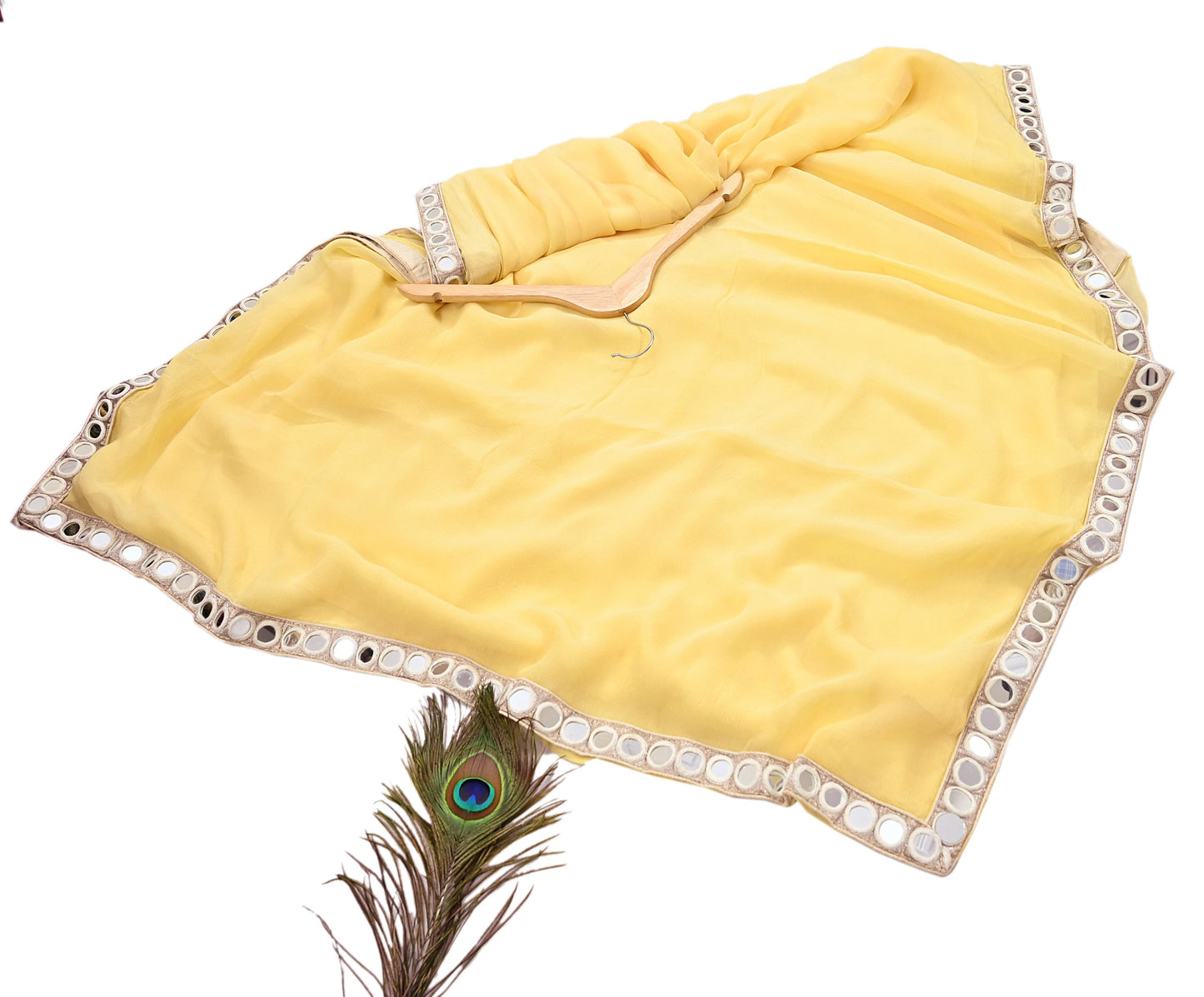 Rare Vintage Yellow Chiffon Silk Saree Hand Beaded Abu Jani Designer Sari 6 Yards Bollywood Party Wear Ethnic