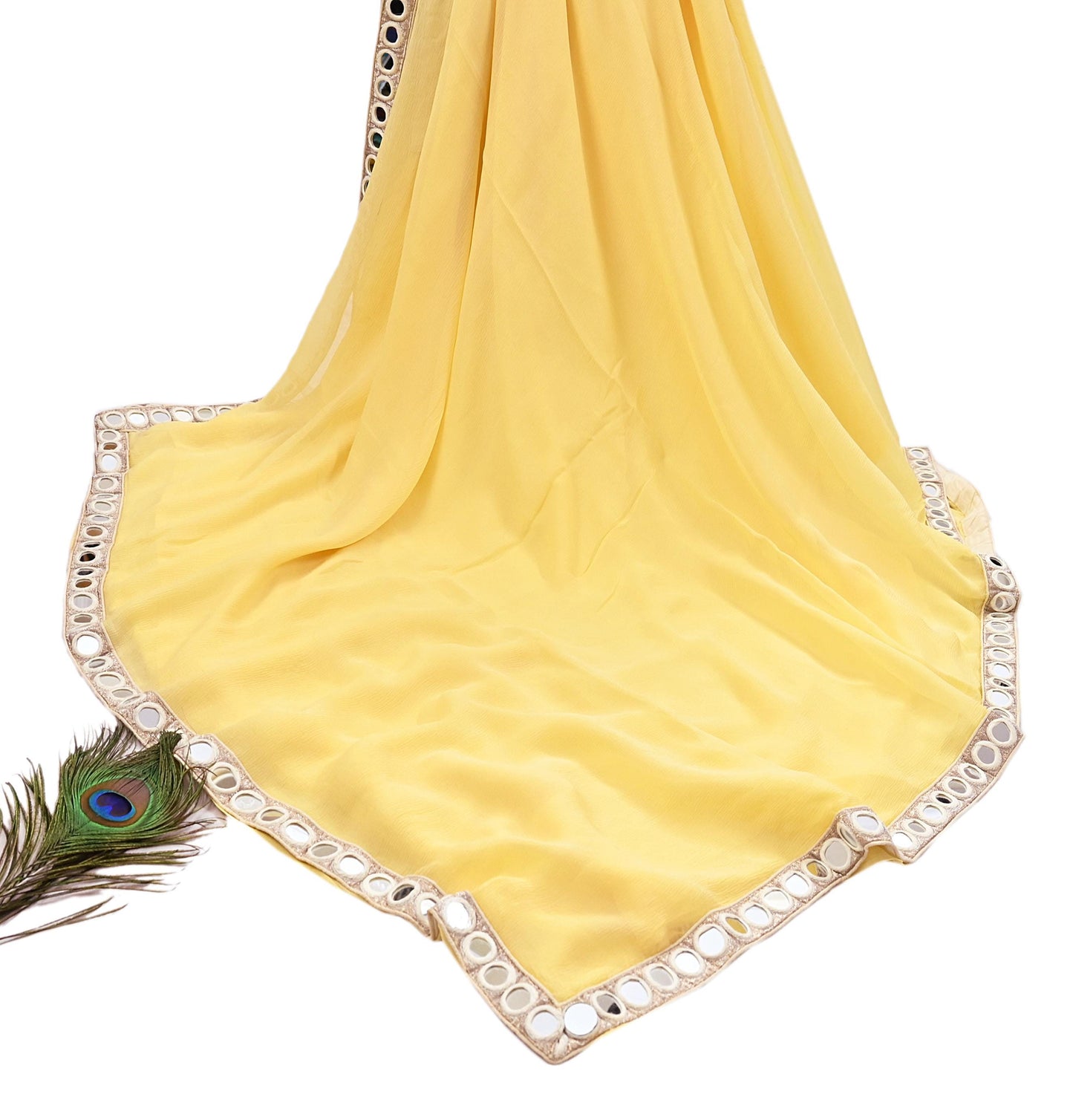Rare Vintage Yellow Chiffon Silk Saree Hand Beaded Abu Jani Designer Sari 6 Yards Bollywood Party Wear Ethnic
