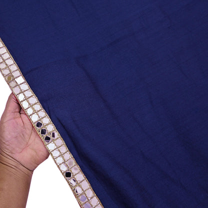 Indian Rare Vintage Zardozi Sarees Deep Blue Pure Silk Hand Embroidered Sari Fabric 5.5 Yards Sewing Ethnic Mirror