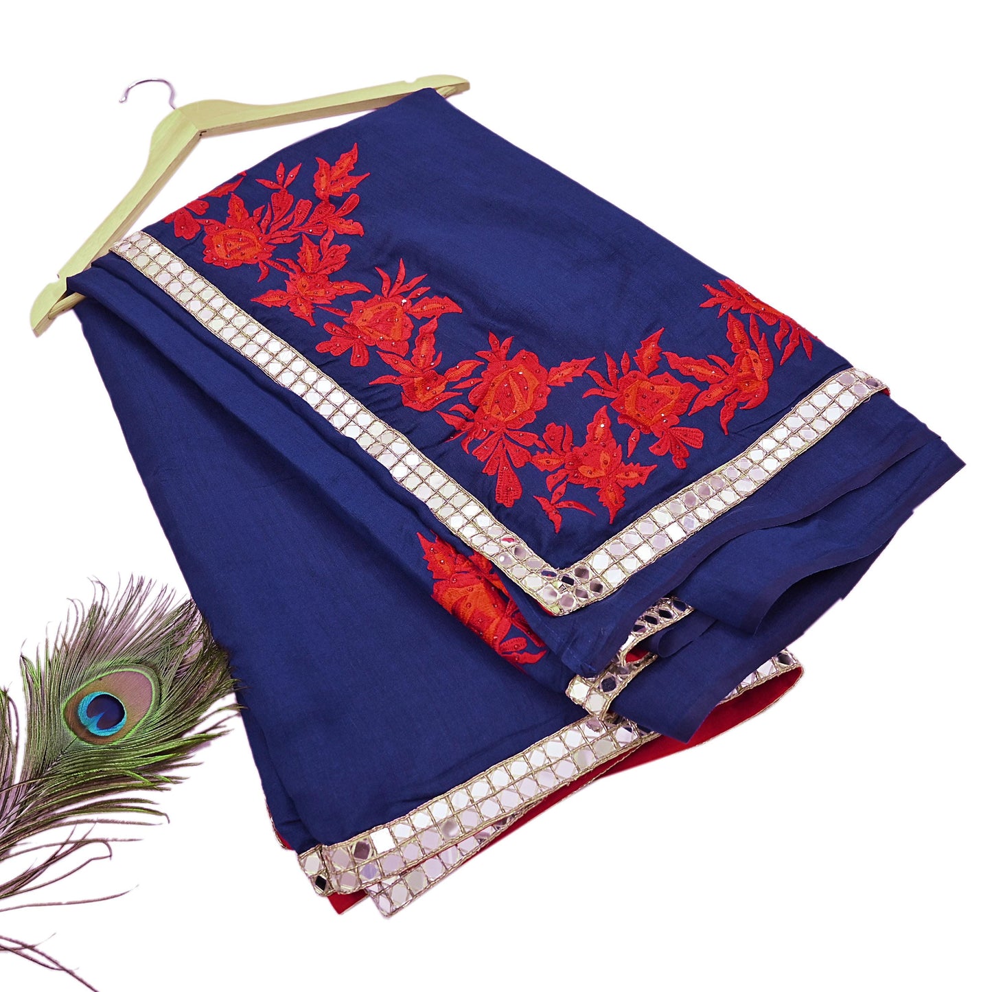 Indian Rare Vintage Zardozi Sarees Deep Blue Pure Silk Hand Embroidered Sari Fabric 5.5 Yards Sewing Ethnic Mirror