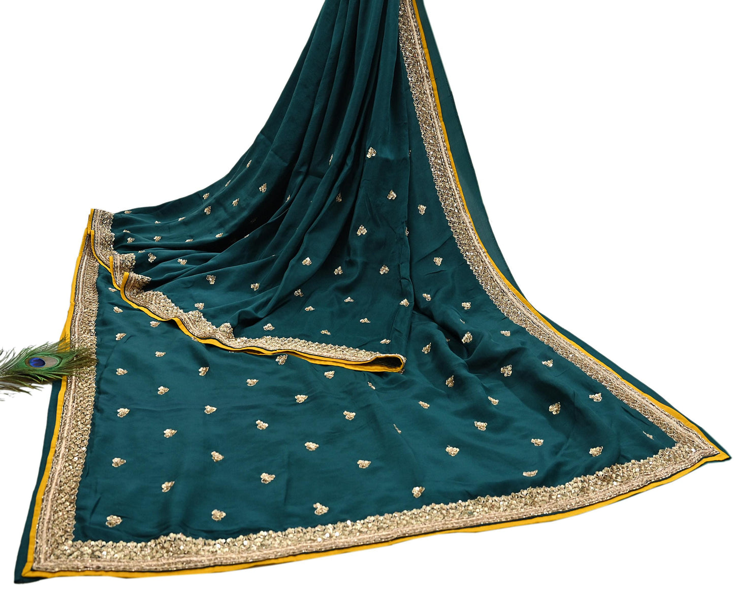 Rare Vintage Bottle Green Pure Silk Saree Zardozi Hand Embroidered Designer Sabyasachi Sari 5.5 Yard Bollywood Party Wear