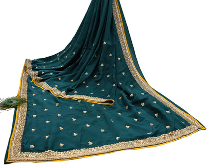 Rare Vintage Bottle Green Pure Silk Saree Zardozi Hand Embroidered Designer Sabyasachi Sari 5.5 Yard Bollywood Party Wear