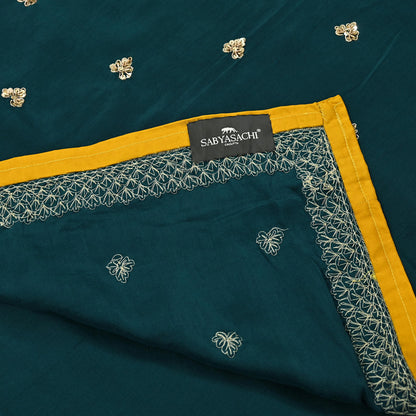 Rare Vintage Bottle Green Pure Silk Saree Zardozi Hand Embroidered Designer Sabyasachi Sari 5.5 Yard Bollywood Party Wear