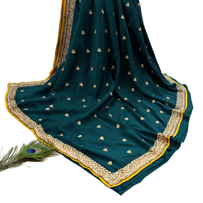 Rare Vintage Bottle Green Pure Silk Saree Zardozi Hand Embroidered Designer Sabyasachi Sari 5.5 Yard Bollywood Party Wear
