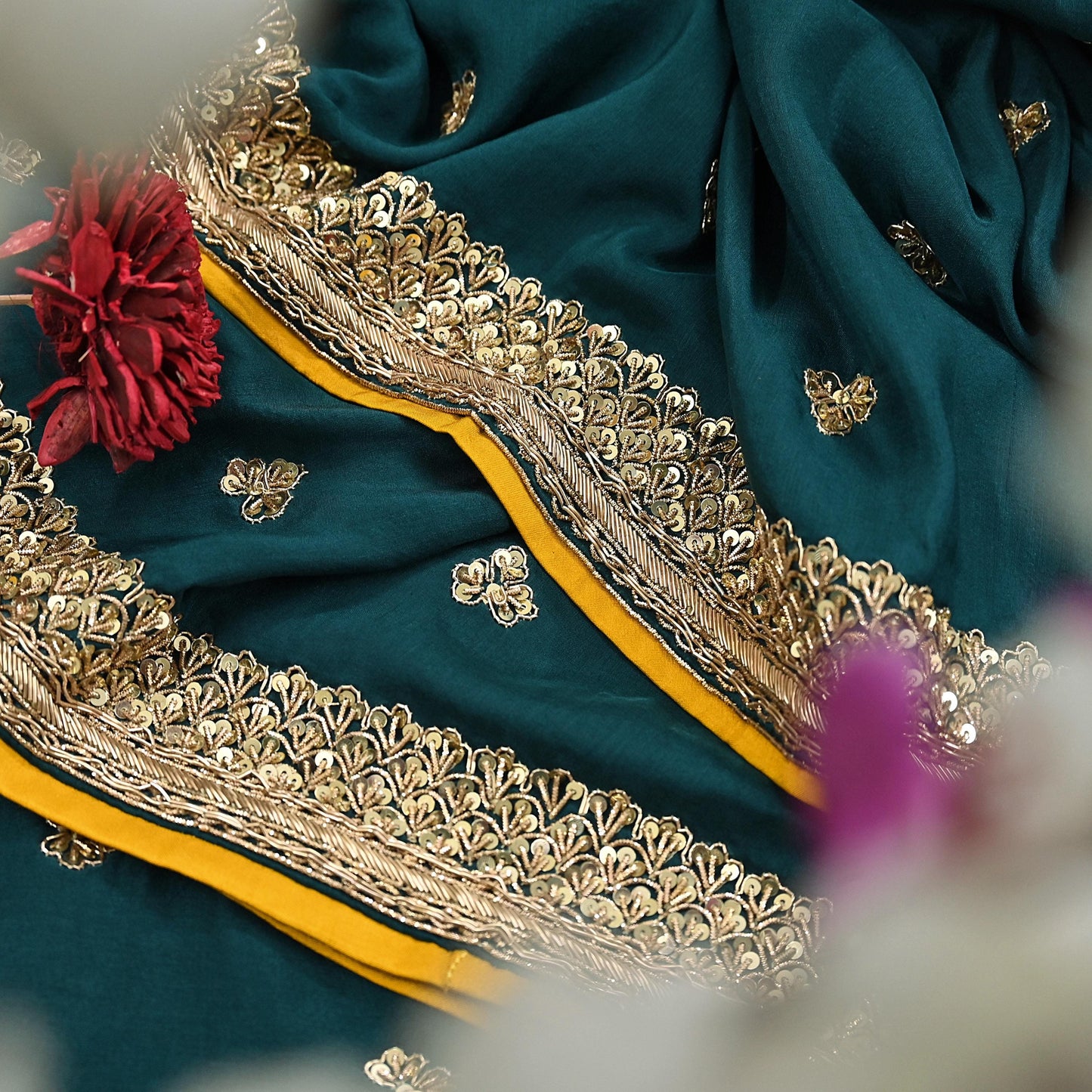 Rare Vintage Bottle Green Pure Silk Saree Zardozi Hand Embroidered Designer Sabyasachi Sari 5.5 Yard Bollywood Party Wear