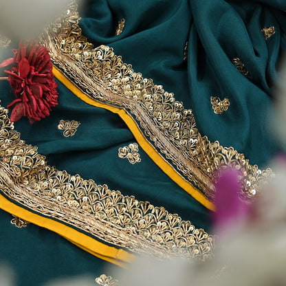 Rare Vintage Bottle Green Pure Silk Saree Zardozi Hand Embroidered Designer Sabyasachi Sari 5.5 Yard Bollywood Party Wear